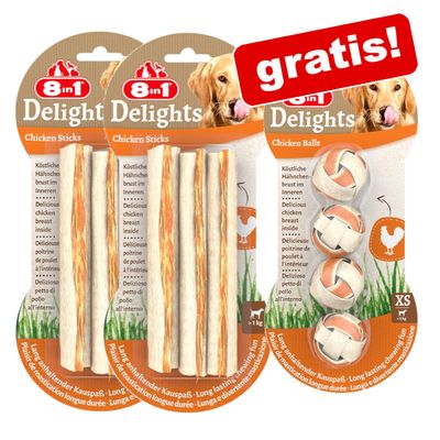 2 x 8in1 Delights + 36 g (4 Stück) Kaubälle mit Huhn gratis!