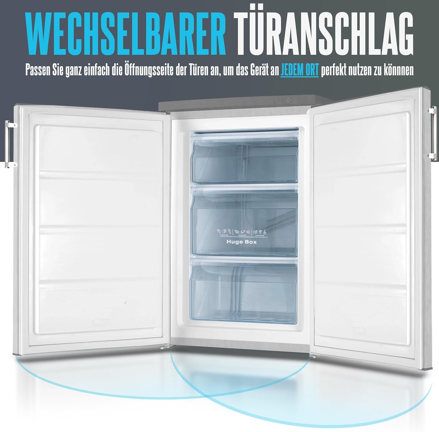Heinrich´s Gefrierschrank HGS 4090 IX, 84.5 cm hoch, 56 cm breit, Freezer 3x Gefrierschublade 85 Liter DE Frost Air-Flow-System