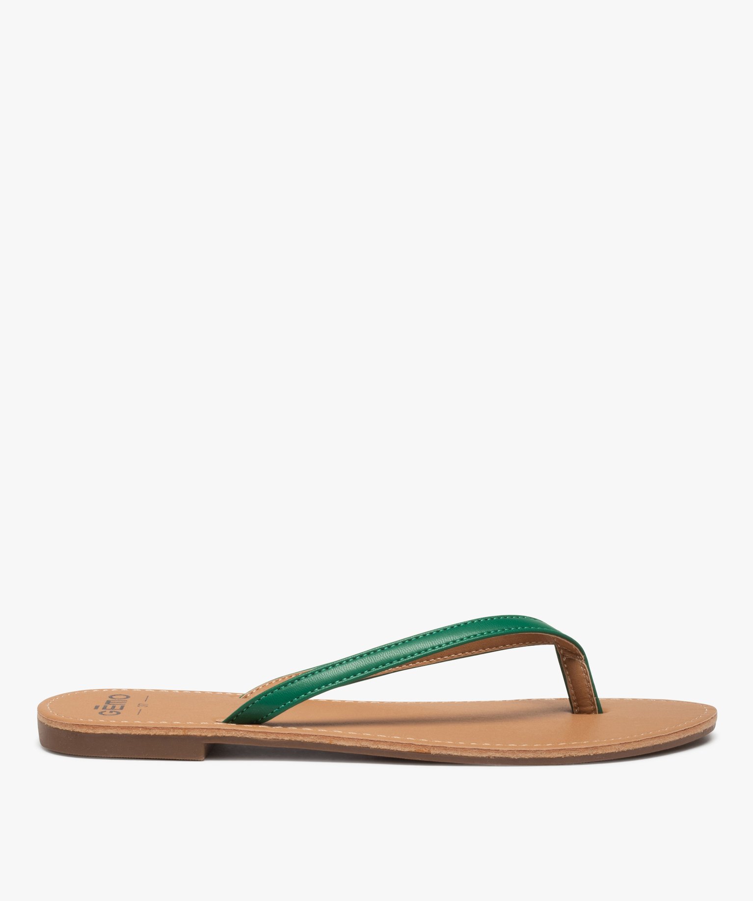 Tongs femme à petit talon plat et lanières fines vert | GEMO