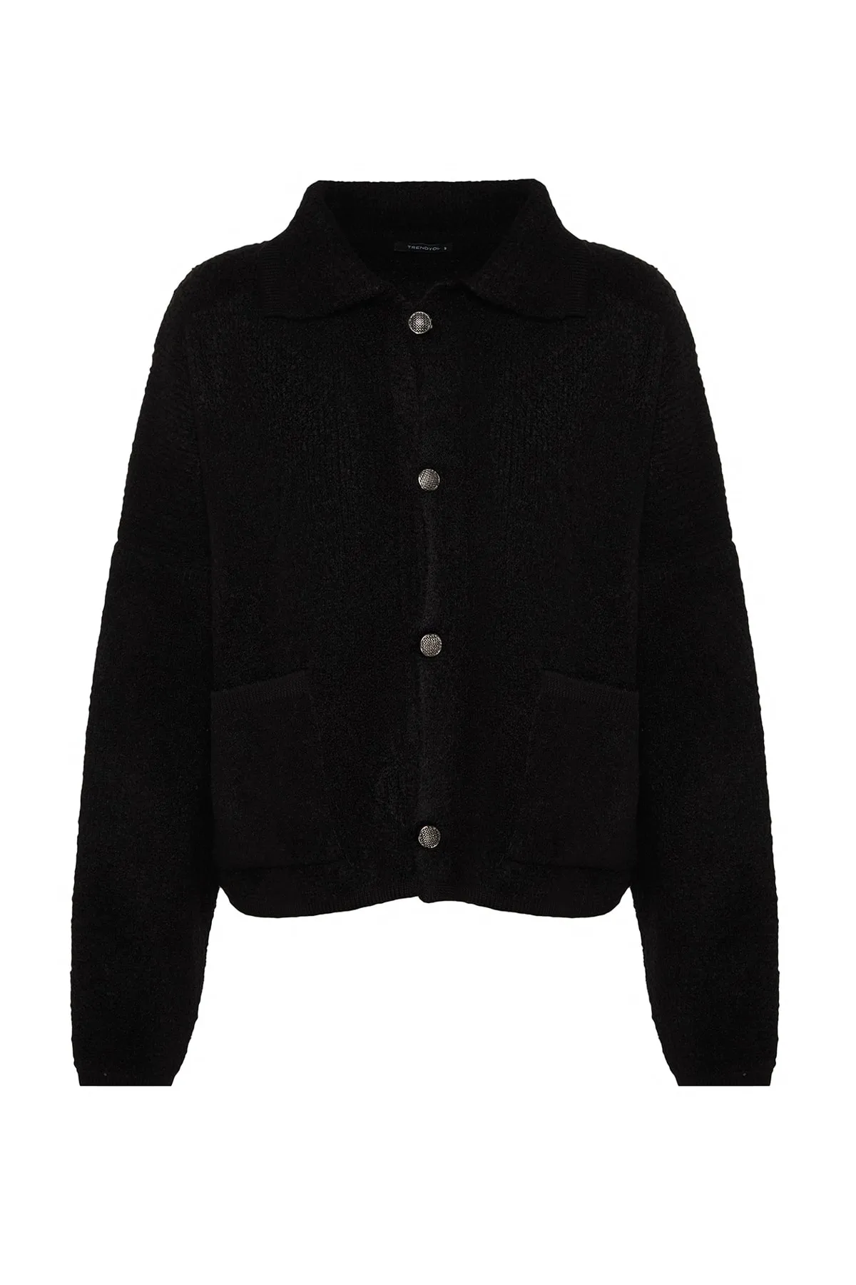 Trendyol Collection  Schwarzer, weit geschnittener Bouclé-Strick-Cardigan TWOAW24HI00177