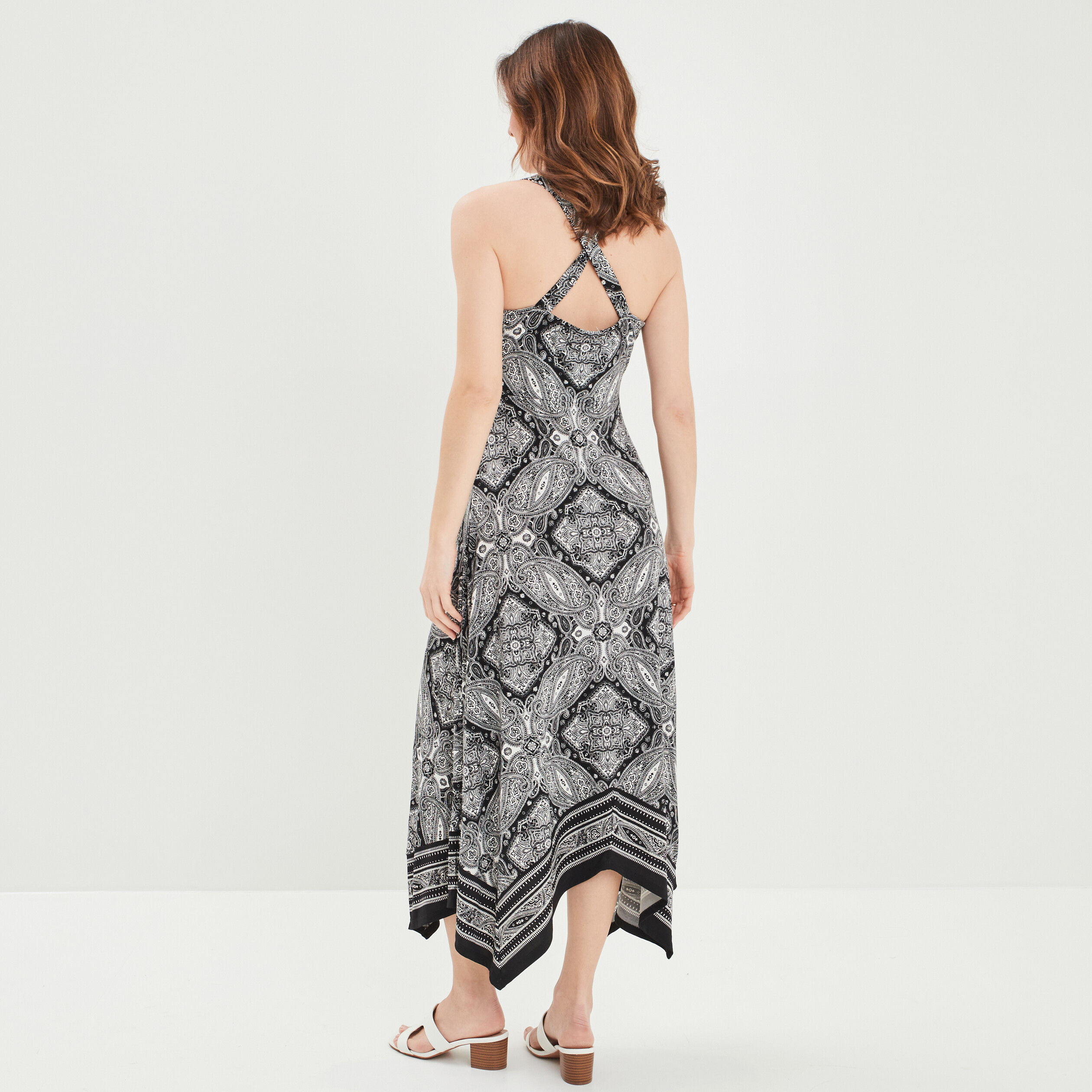 Robe longue évasée asymétrique noir femme | La Halle