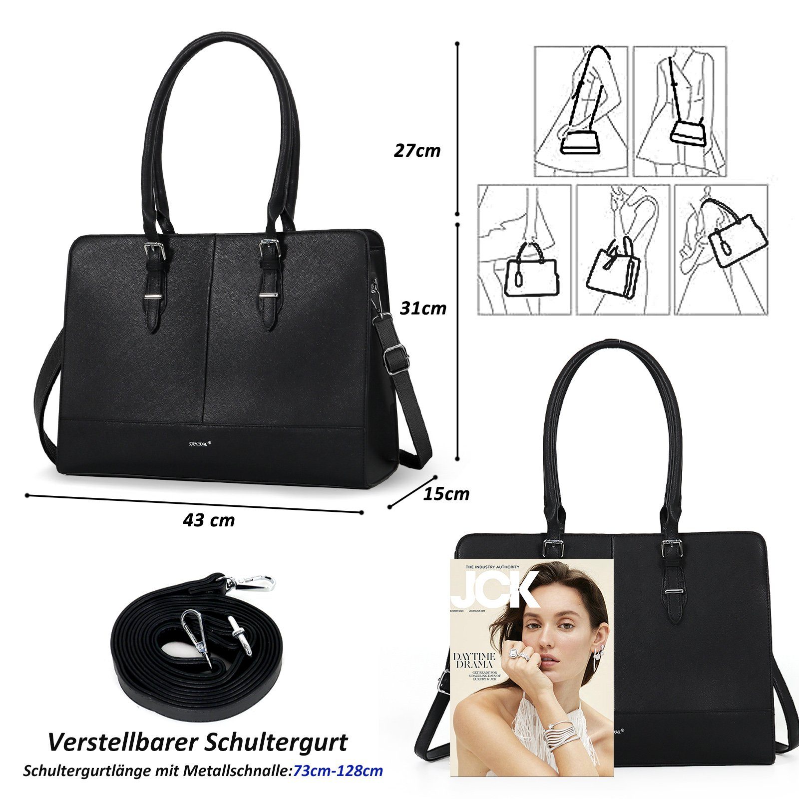 TAN.TOMI Aktentasche Damen Businesstasche Große Handtasche Damen Schultertasche, 15.6 Zoll Elegant Umhängetasche für Büro Arbeit Schule