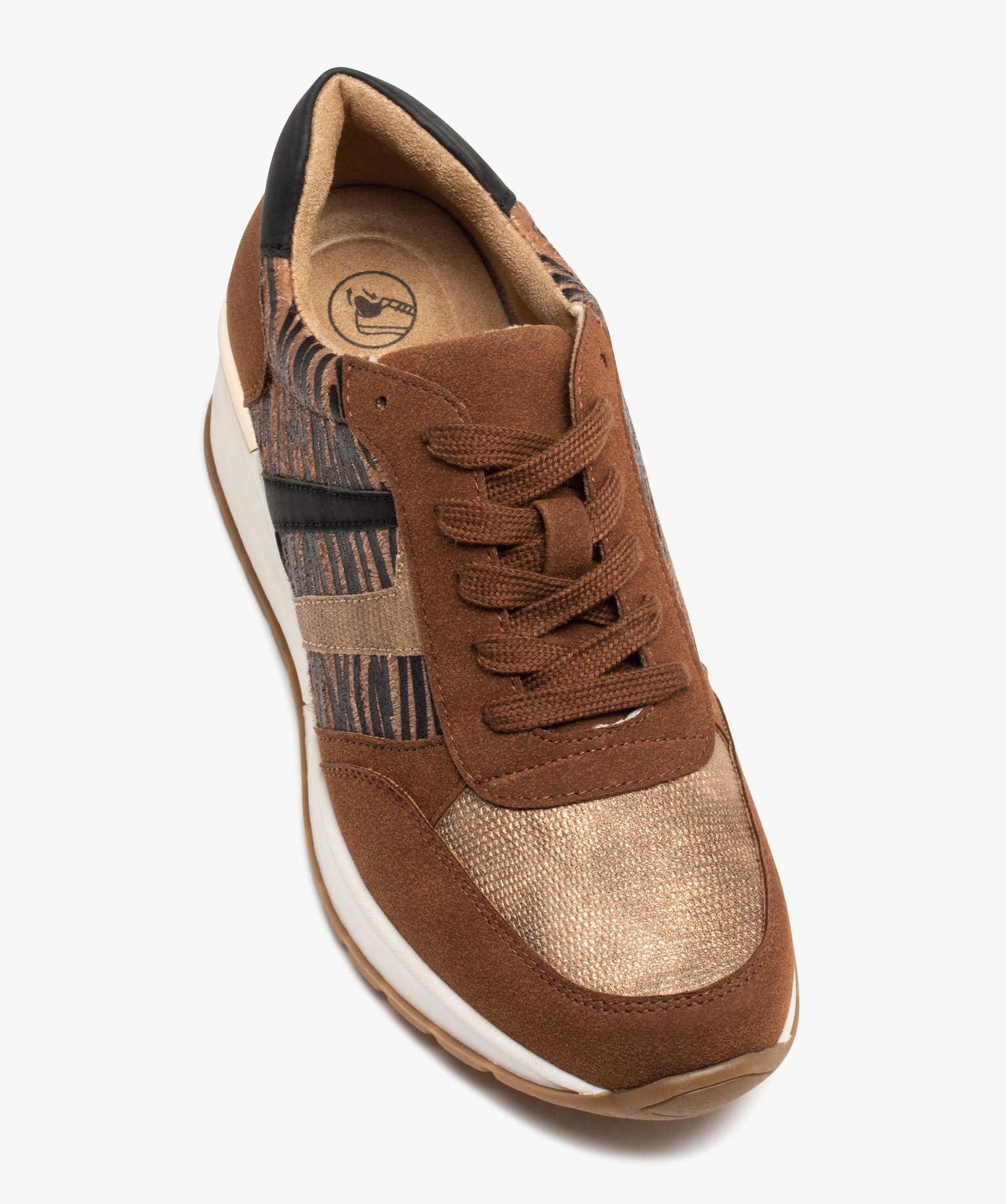 Baskets femme casual zébrées à semelle compensée marron | GEMO