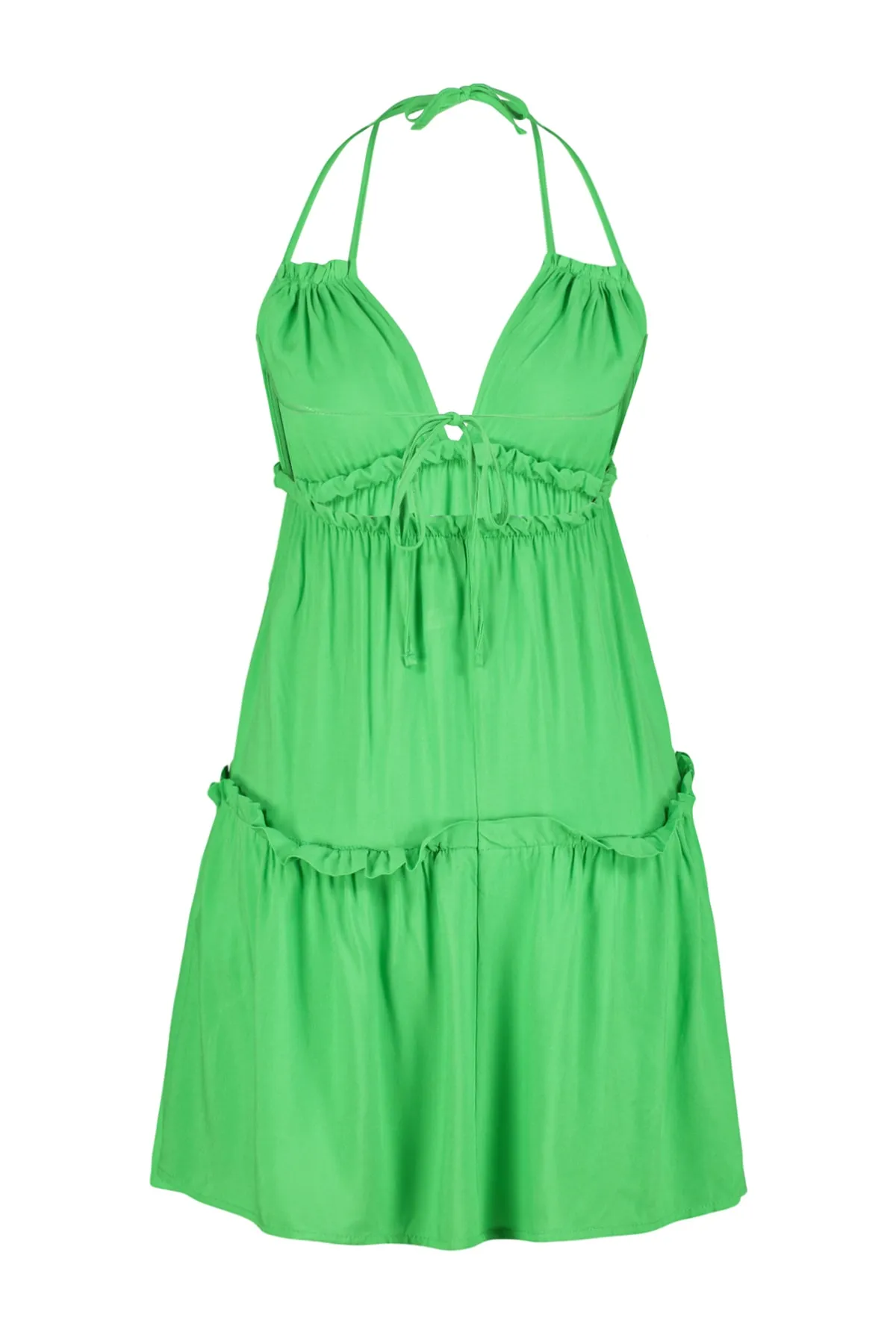 Trendyol Collection  Grünes Mini-Strandkleid mit gewebten Rüschen TBESS23EL00071