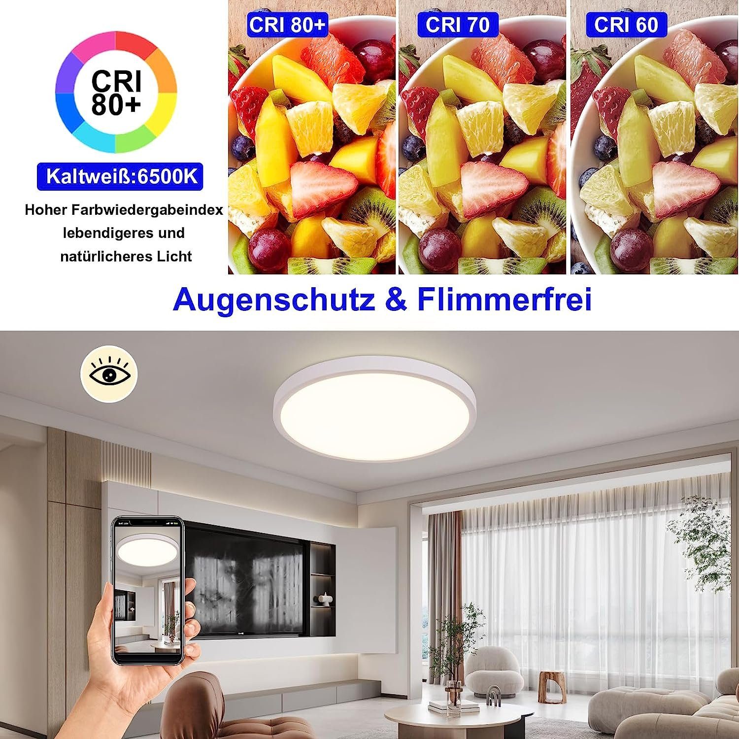 Nettlife LED Panel Weiß Dimmbar mit Fernbedienung Ultra Dünn Rund 20W, Speicherfunktion Timer-Modus, LED fest integriert, Warmweiß Neutralweiß Kaltweiß, für Wohnzimmer Schlafzimmer Badezimmer Küche, 30 x 30 x 2.1 cm