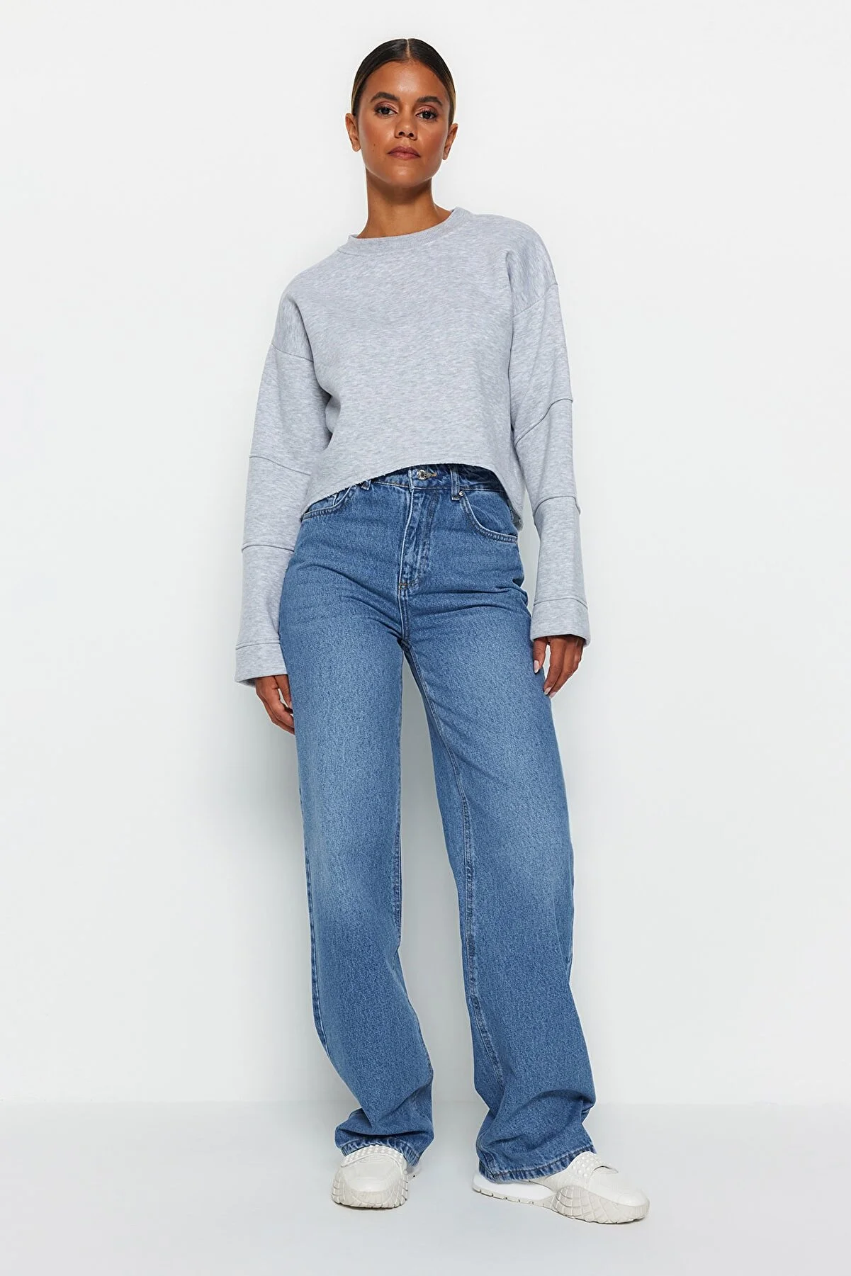 Trendyol Collection  Blaue Jeans mit hoher Taille und weitem Bein TWOAW24JE00074