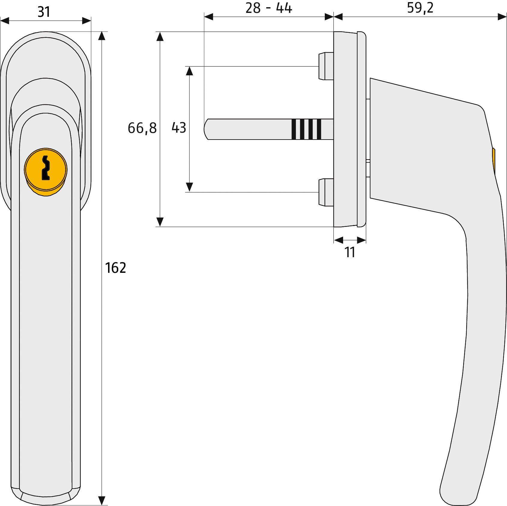 ABUS Fensterzusatzschloss FG210 S Triples B/SB, Din Rechts und Din Links, abschließbarer Fenstergriff