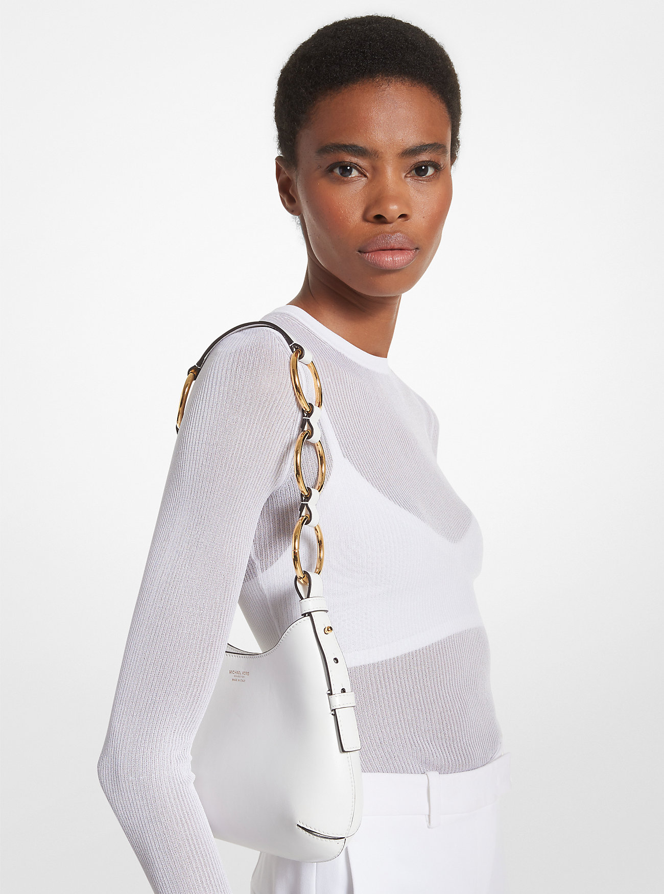 Bardot Mini Leather Hobo Shoulder Bag - OPTIC WHITE