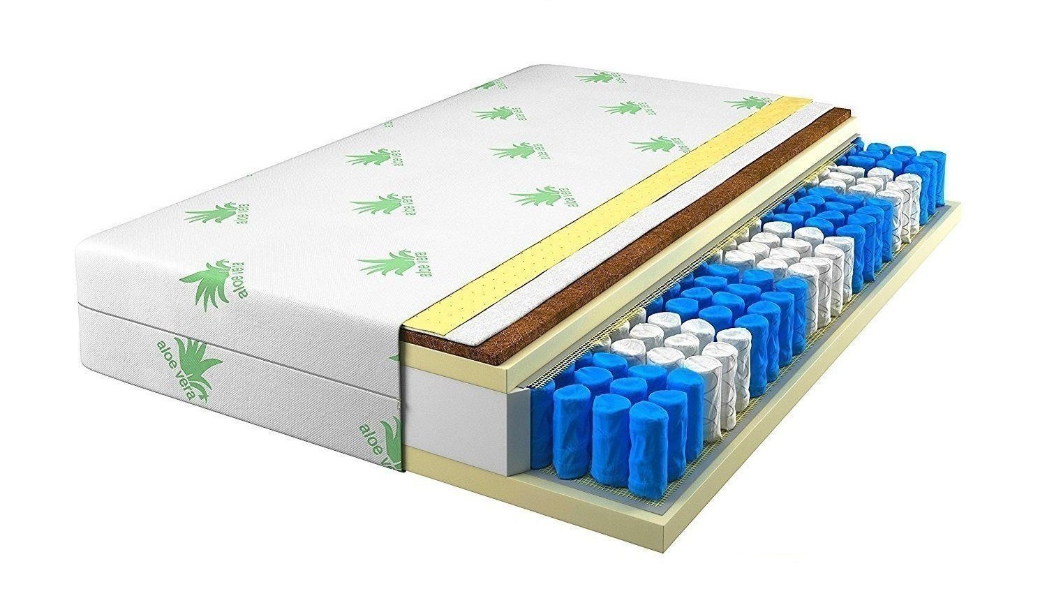 Taschenfederkernmatratze Matratze Vigo, Tanato, 21 cm hoch, H2 und H3 in Einer Matratze, aloe vera waschbär bezug, 9 Zonen Taschenfederkern Matratze, Mit Kokoseinlage, Viele Zonen für eine gute Nacht, 80x200