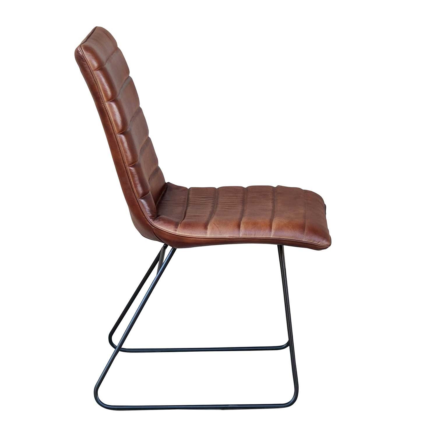 Casa Moro Esszimmerstuhl Lederstuhl Leonardo Polsterstuhl Echtleder Bezug (Retro Stuhl in Braun, Schwarz & Pistazien Grün), handgefertigter Designer Stuhl