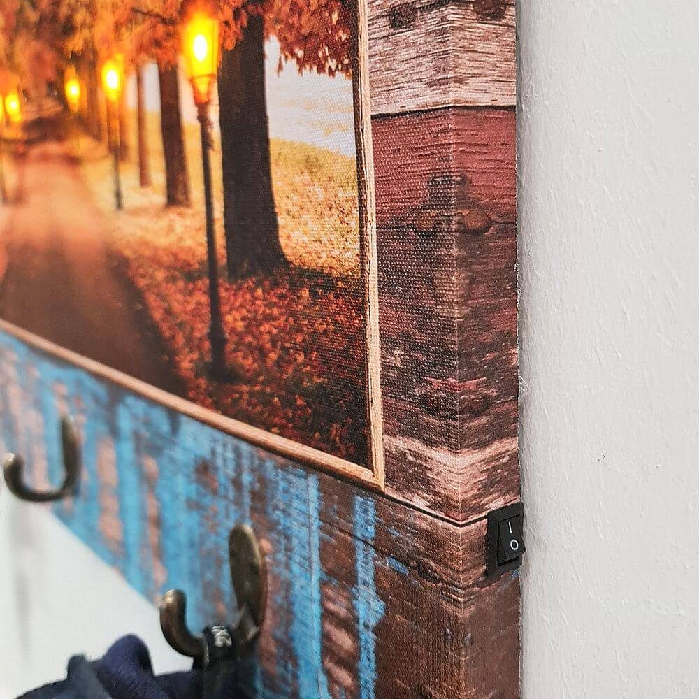 GarPet Schlüsselbrett LED Schlüsselboard Flur Leinwand Holz Schlüssel Brett Halter Garderobe