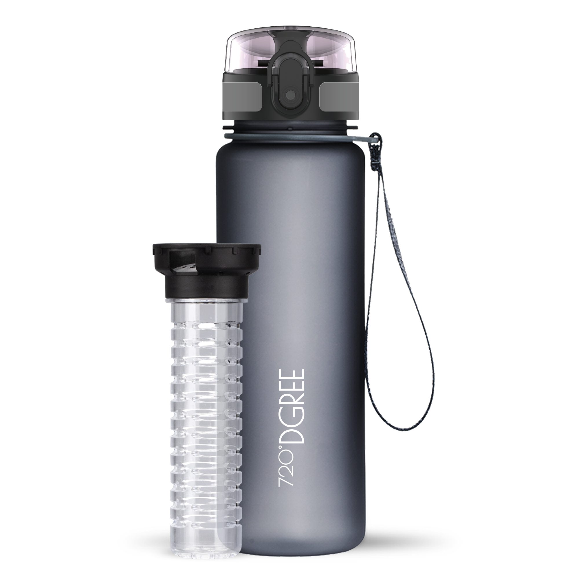 720°DGREE Trinkflasche uberBottle Sportflasche 500ml,650ml,1 liter, 1,5 l mit Früchtebehälter, Wasserflasche auslaufsicher für Schule, Outdoor, Sport und Fahrrad