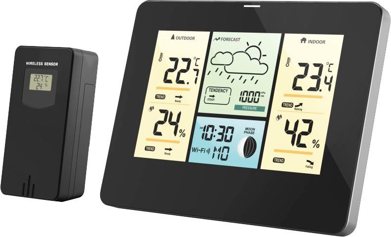 Hama WLAN mit Außensensor, Thermometer/Hygrometer Barometer, App Wetterstation (WLAN, Außensensor, Thermometer/Hygrometer Barometer, App, Farbdisplay)