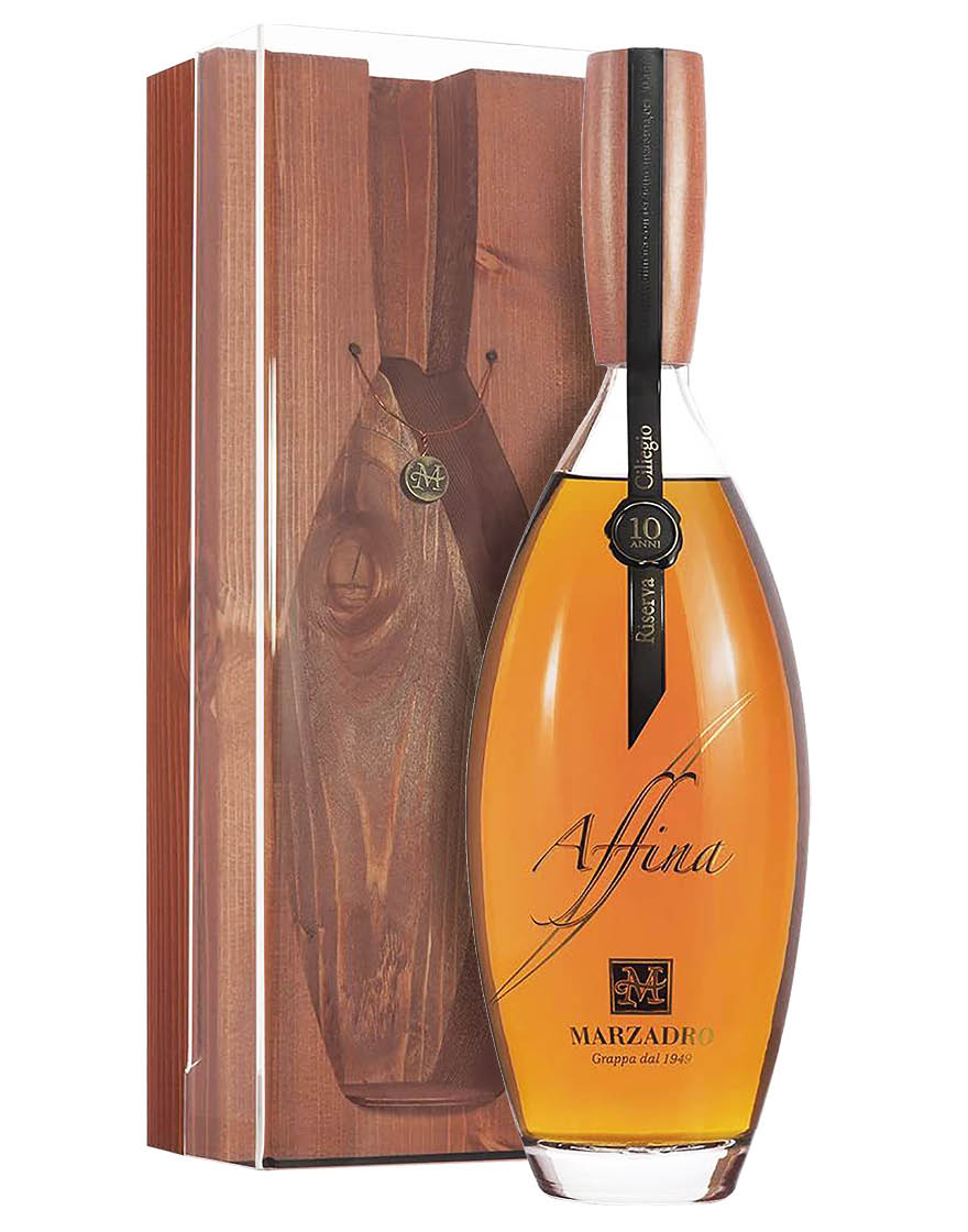 Grappa Affina Riserva Ciliegio Marzadro 1 ℓ, Caisse bois