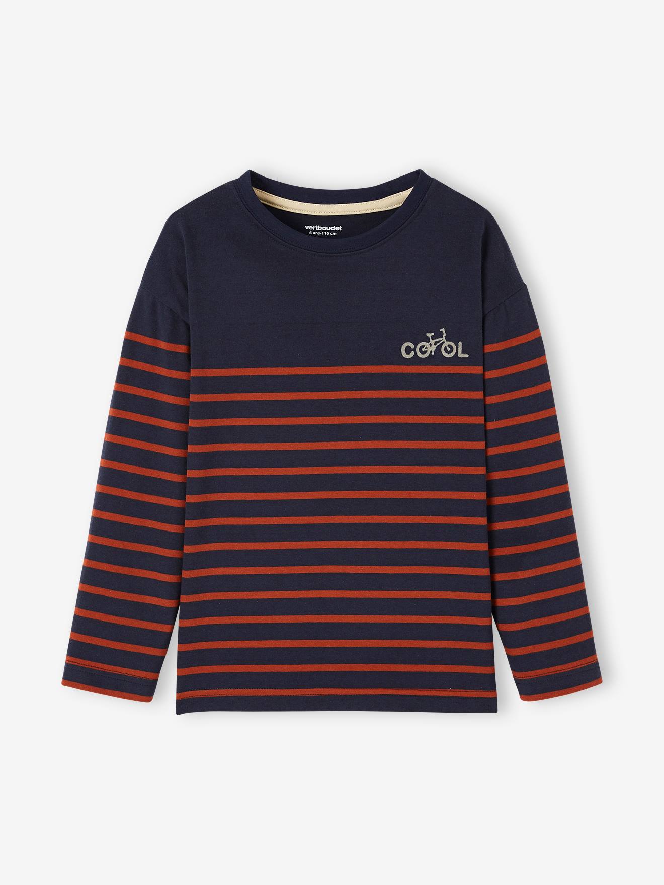 Tee-shirt marinière garçon détail flocage velours bleu nuit