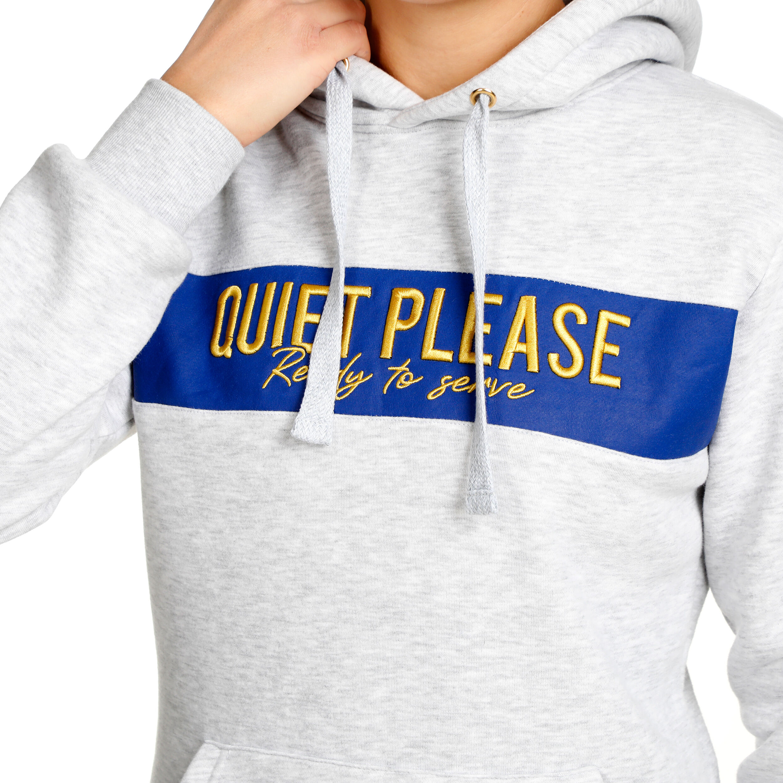Retro Stripe Block Hoody Damen - Hellgrau, Blau