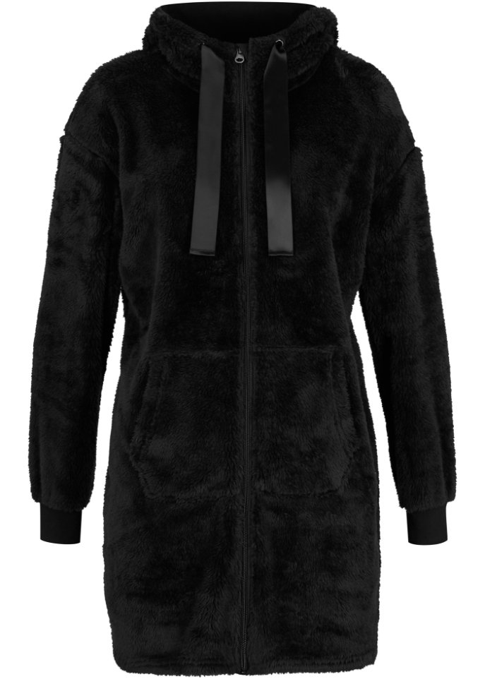 Kuschel-Long-Fleecejacke mit Kapuze