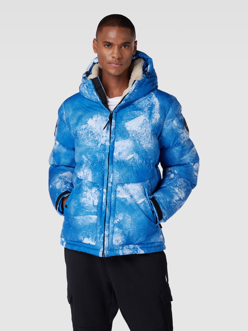 Winterjacke mit Allover-Muster Modell 'RASPEBALL' in blau