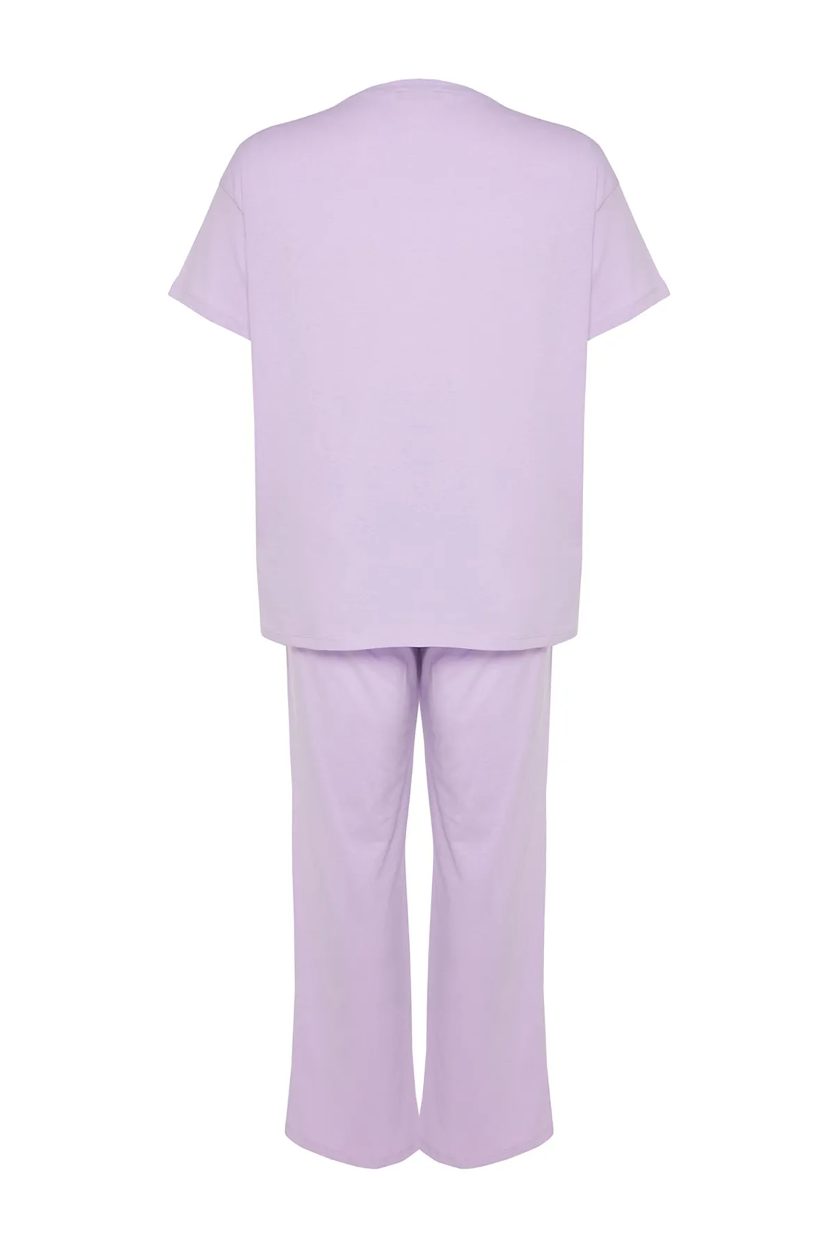 Trendyol Curve  Lila bedrucktes Strick-Pyjama-Set mit Taschendetail TBBAW24AI00004