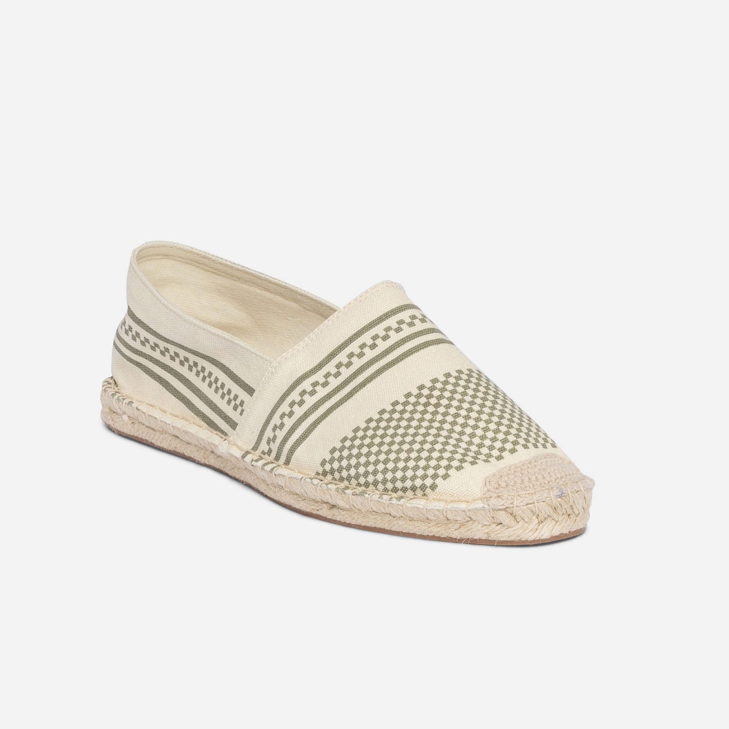 Espadrille écrue en toile à motif graphique kaki