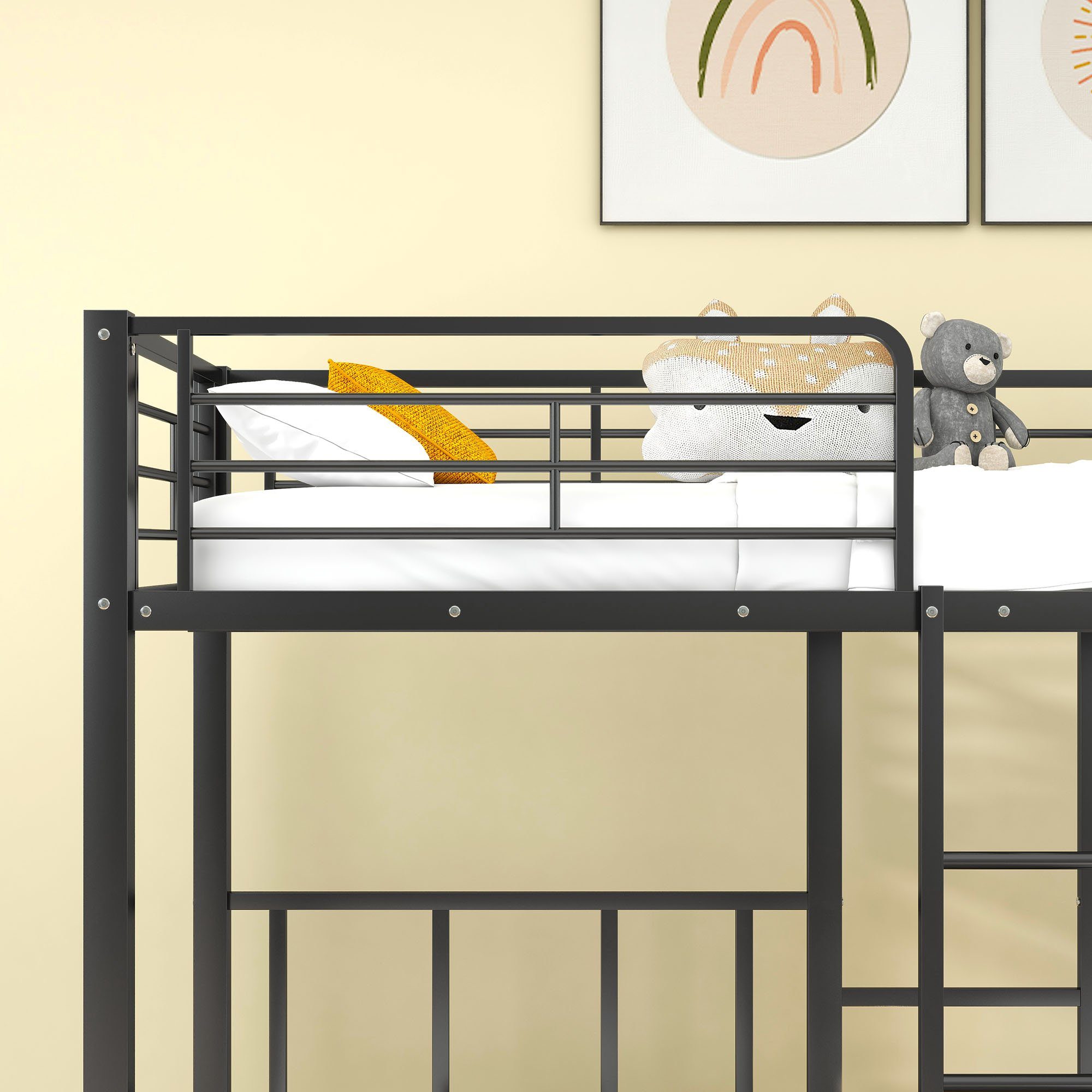 Flieks Etagenbett, Dreierbett Kinderbett Metallbett mit Leiter 90x200cm*3