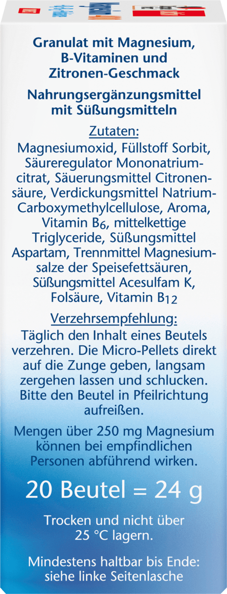 Magnesium 400 + Vitamine B6 + B12 + Folsäure Direktgranulat 20 St., 24 g