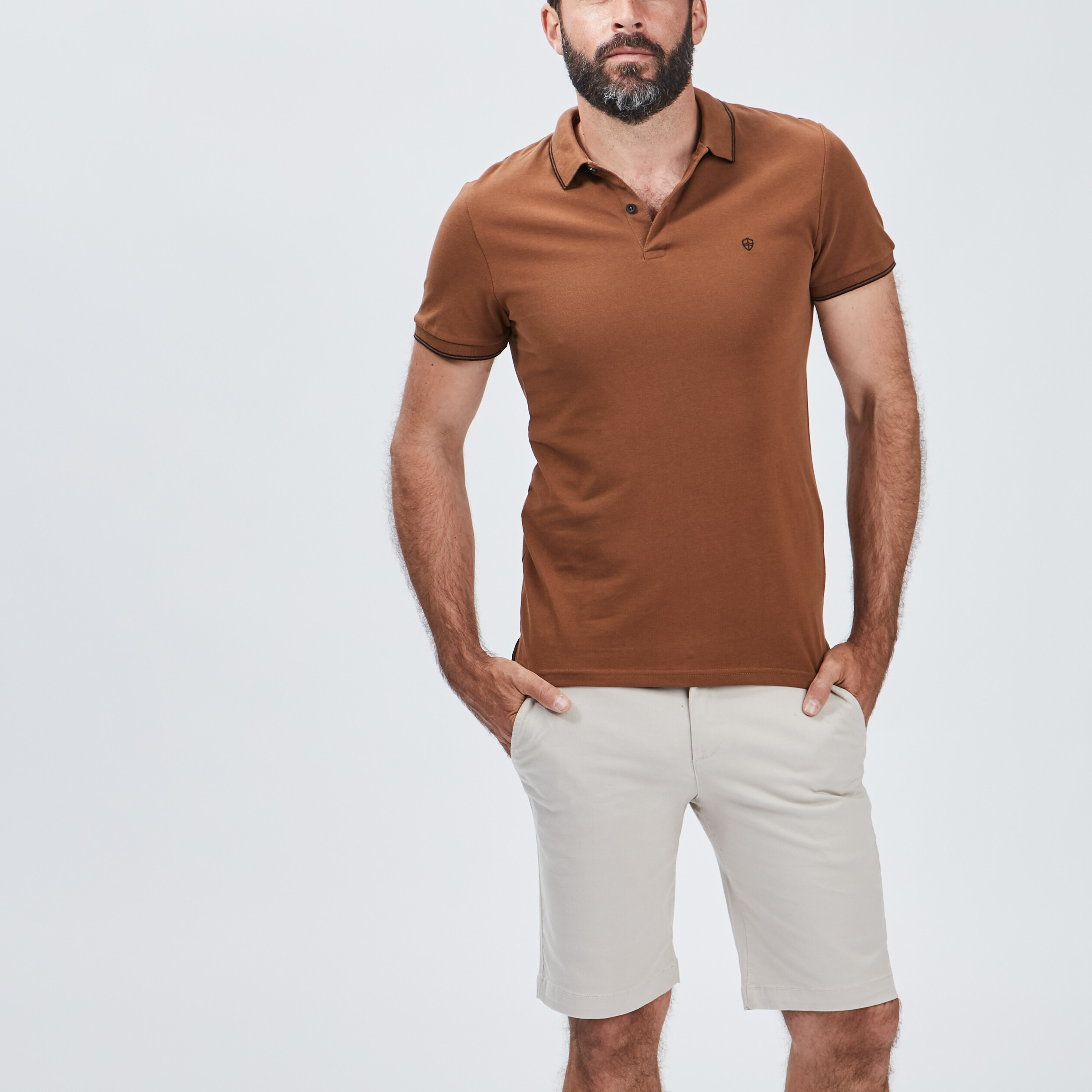 Polo manches courtes bords contrastés camel homme | La Halle