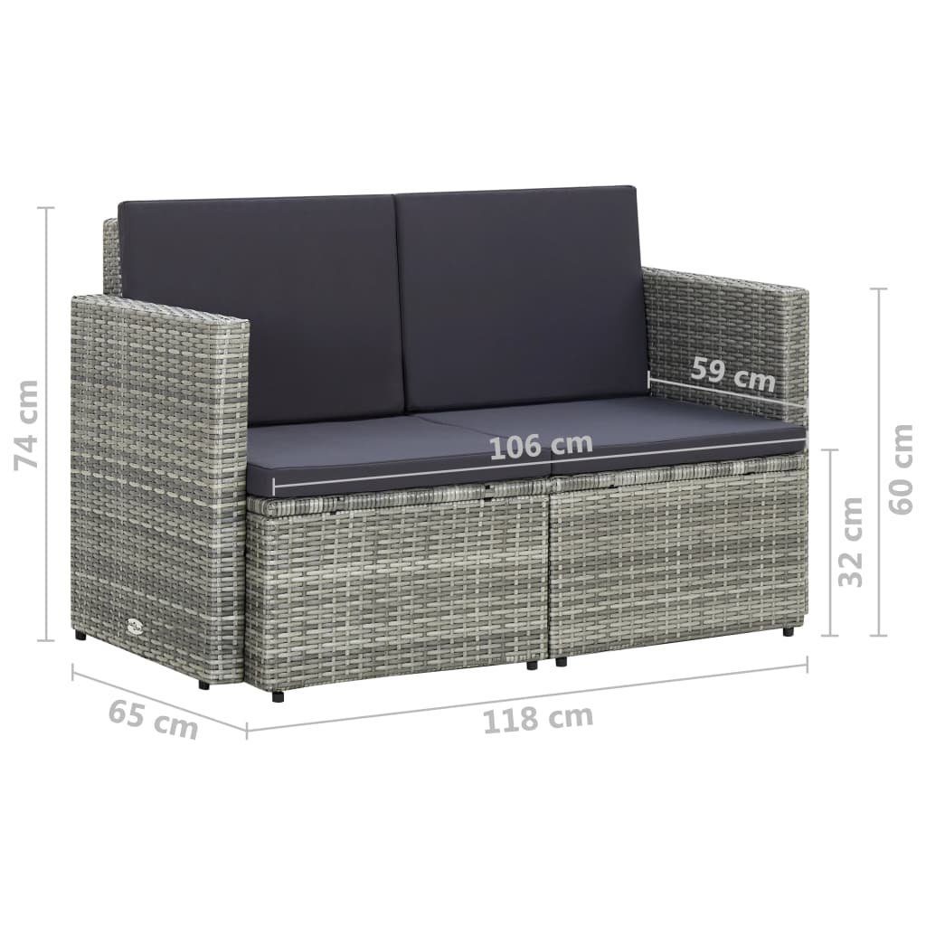 vidaXL Loungesofa 2-Sitzer-Gartensofa mit Auflagen Grau Poly Rattan, 1 Teile