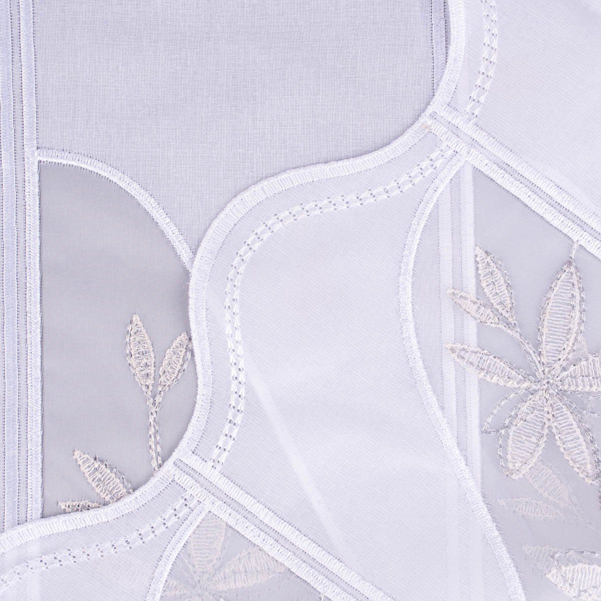 Meterware Scheibengardine Organza nähfrei Stickerei Blumen weiß beige 50cm, SCHÖNER LEBEN., stark perforiert, Stickerei/Stickstoff, bestickt