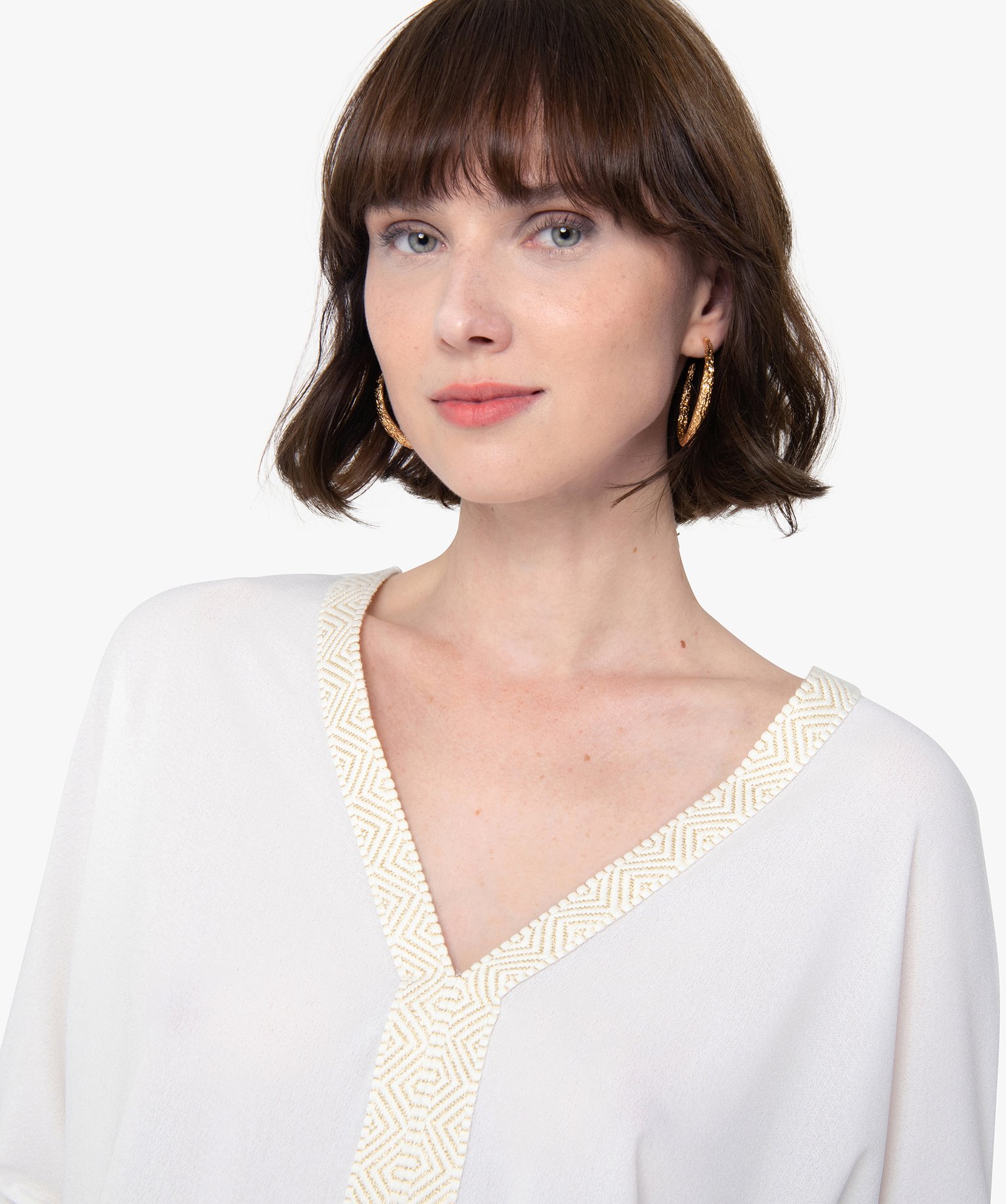 Tee-shirt femme avec col V fantaisie | GEMO