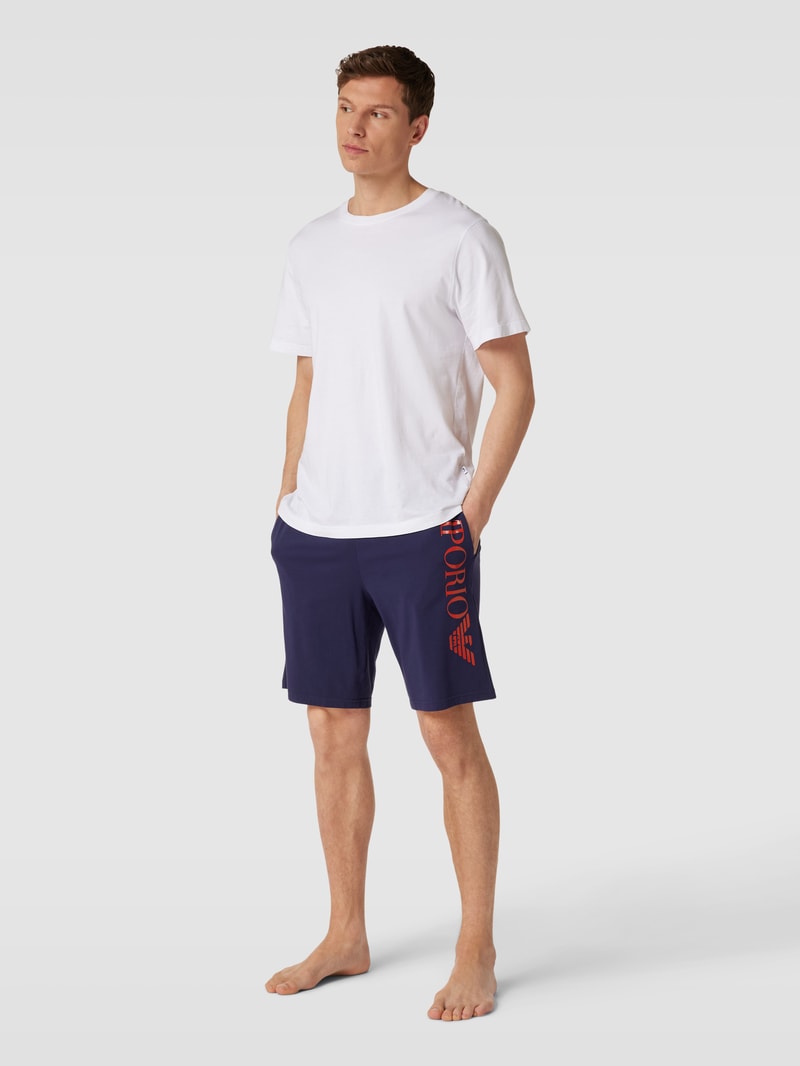 Pyjama-Hose mit Label-Print Modell 'SHINY' in dunkelblau