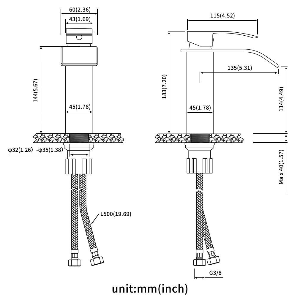Auralum Waschtischarmatur Schwarz Wasserfall Wasserhahn Bad Waschbecken Armatur Badarmatur Mischbatterie, Gesamthöhe: 183 mm