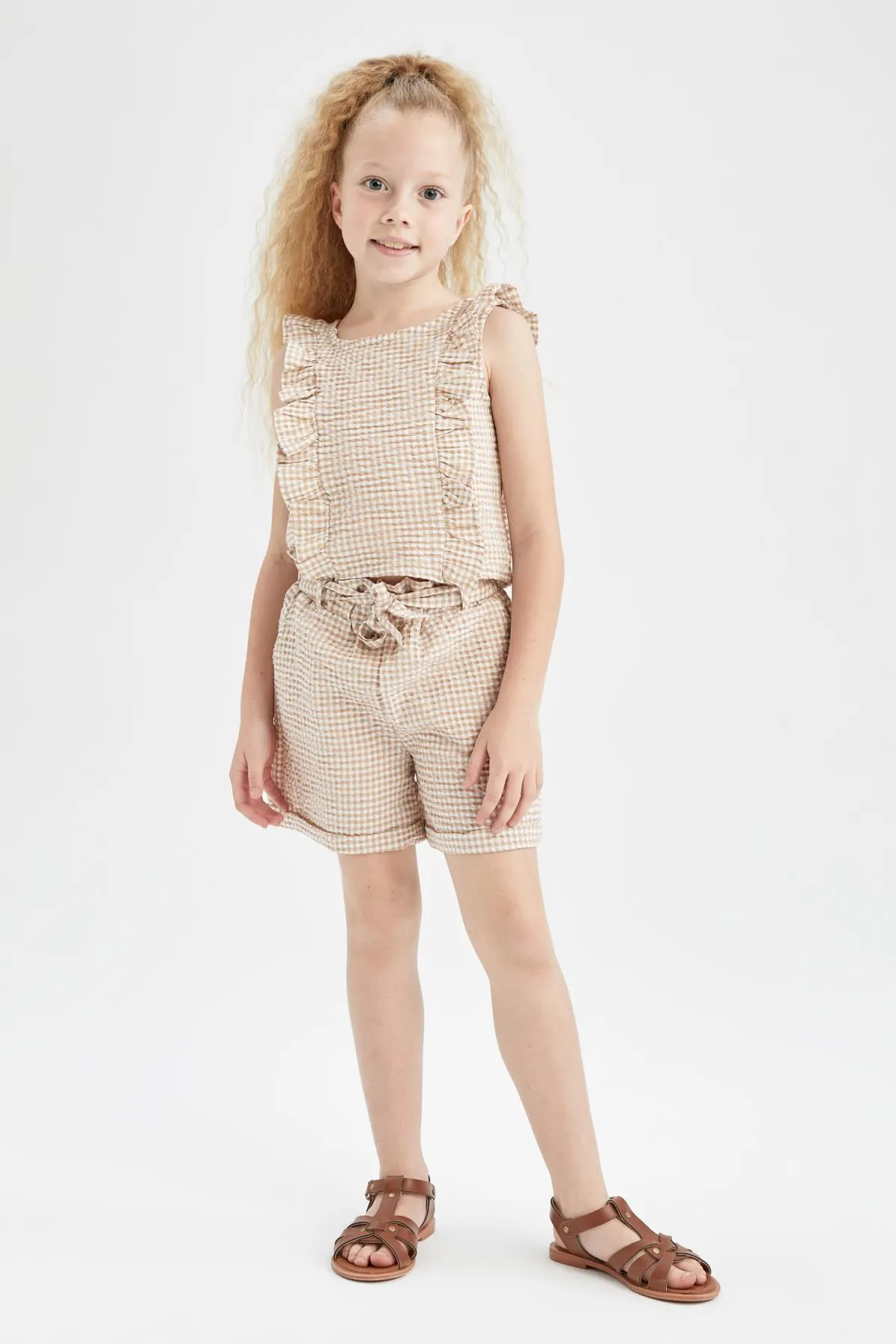 DeFacto  Ärmellose Gingham-Bluse mit Rundhalsausschnitt für Mädchen