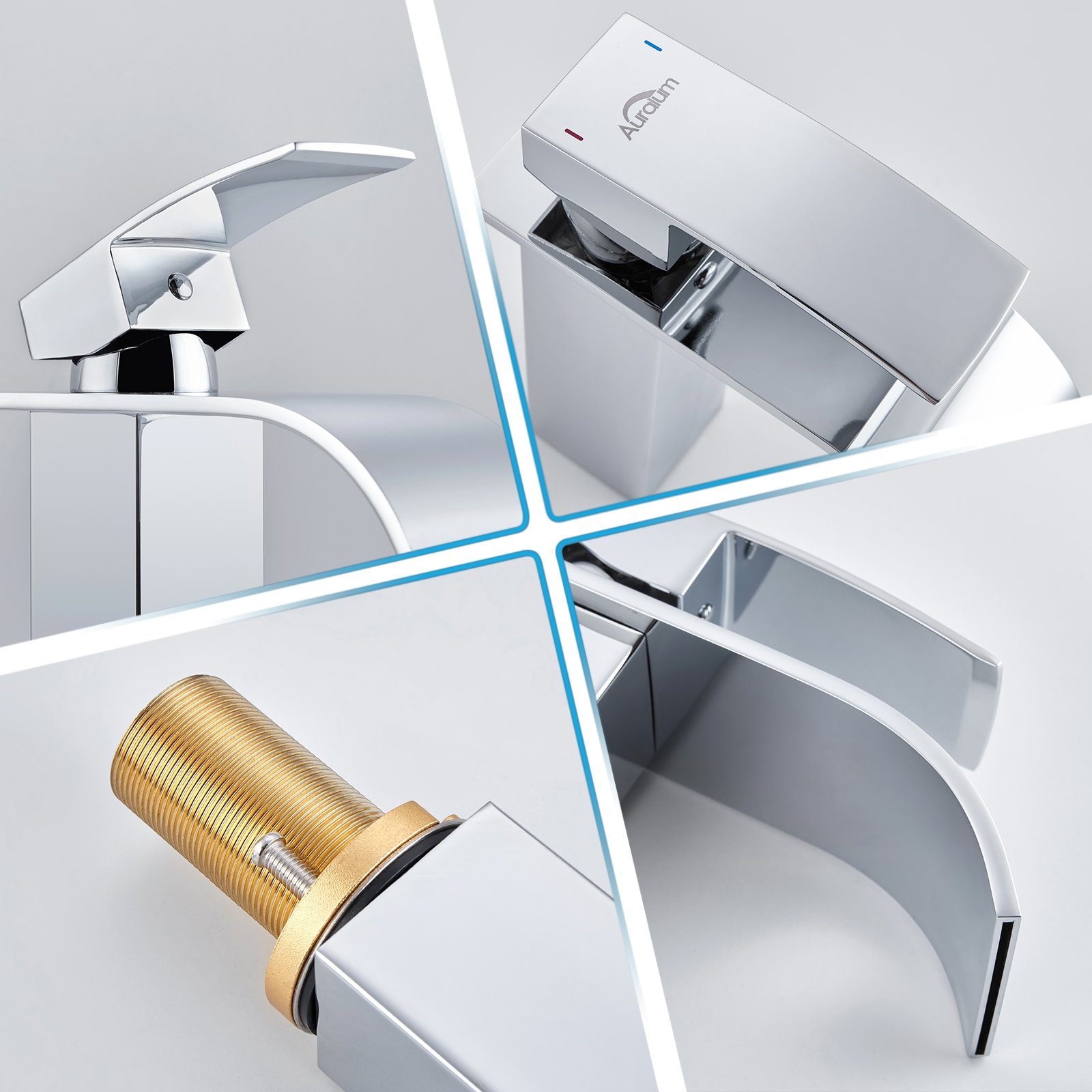 Auralum Waschtischarmatur Wasserfall Wasserhahn Badarmatur Waschbecken Einhand Mischbatterie Wasserfall-Design