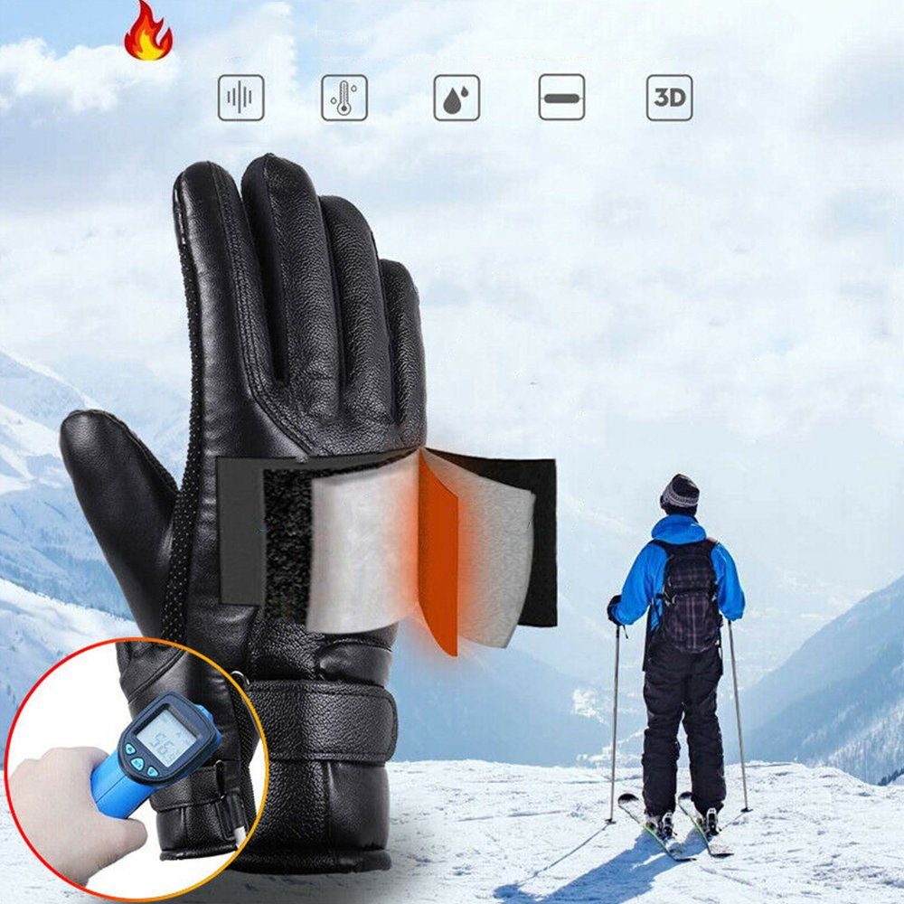 Bedee Skihandschuhe Beheizbare Thermo Handschuhe mit 5000mAh Akku (Touchscreen Elektrische Beheizte Handschuhe Wasserdicht Unisex) Winterhandschuhe für Herren Damen - 3 Stufen Temperaturregler Heizung