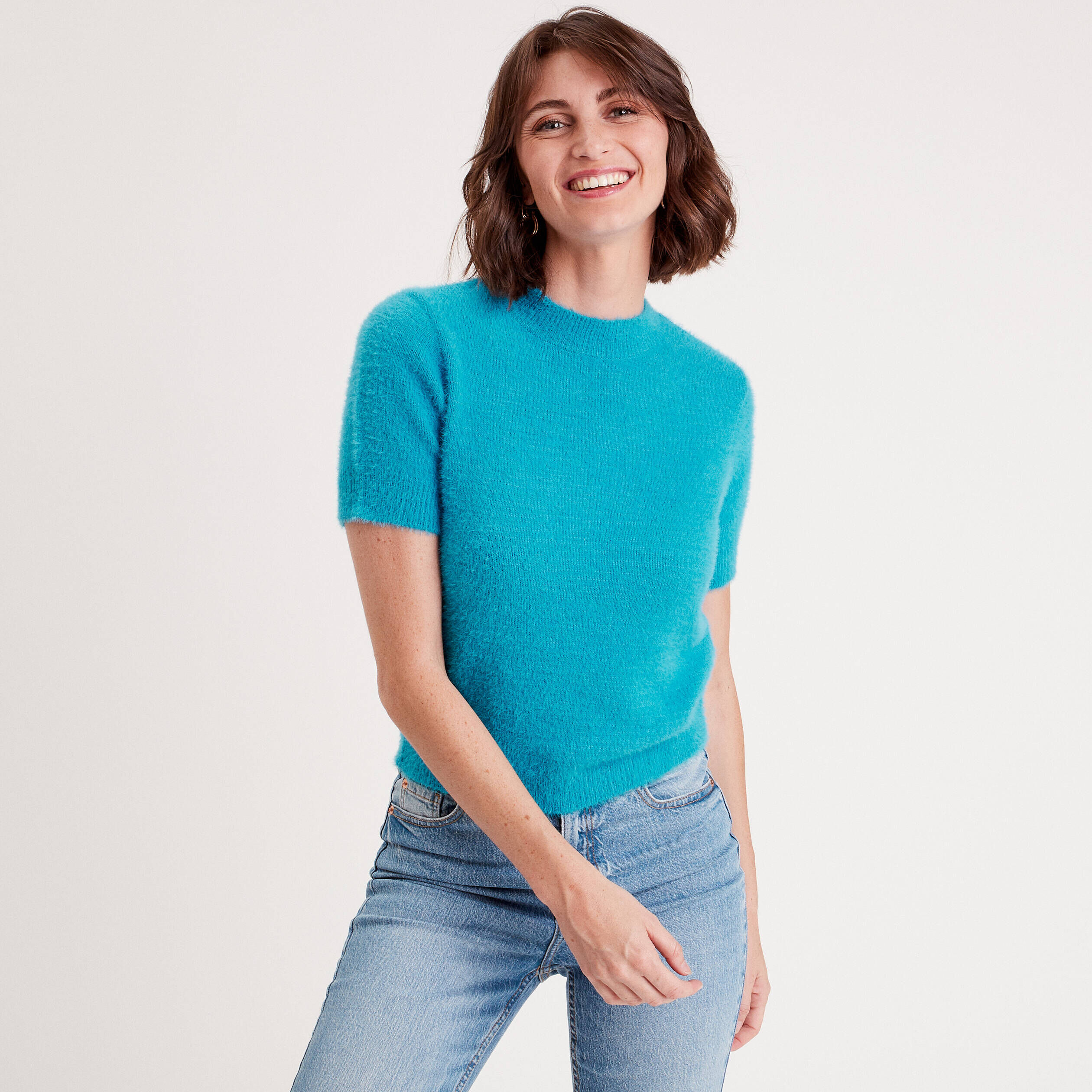 Pull manches courtes bleu femme | Cache Cache