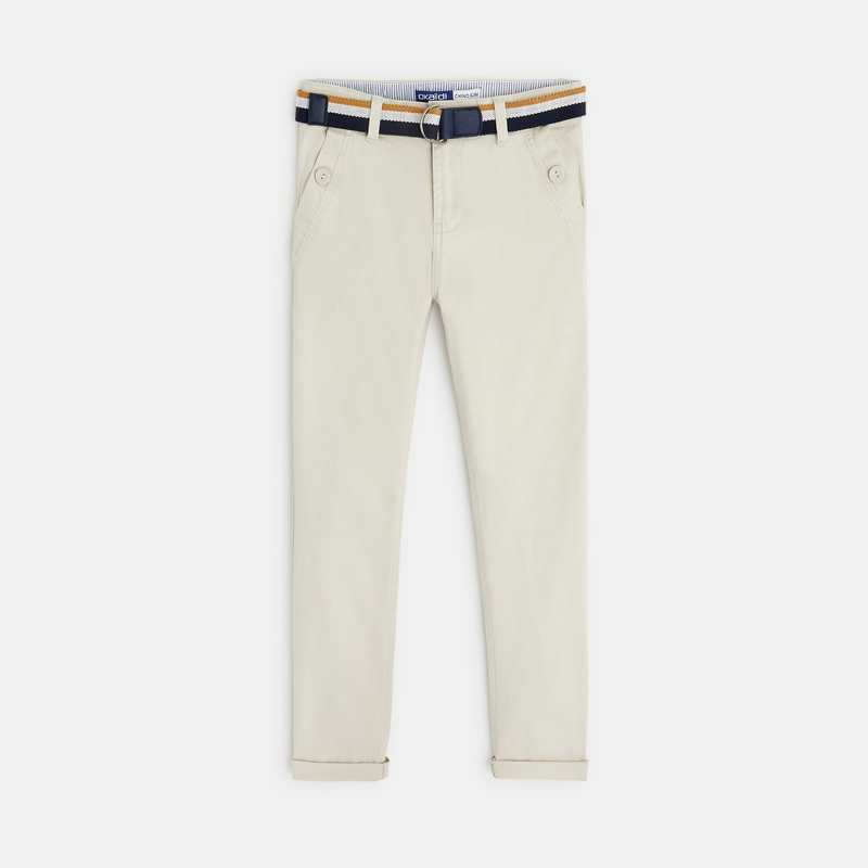 Pantalon chino ceinturé en toile beige garçon