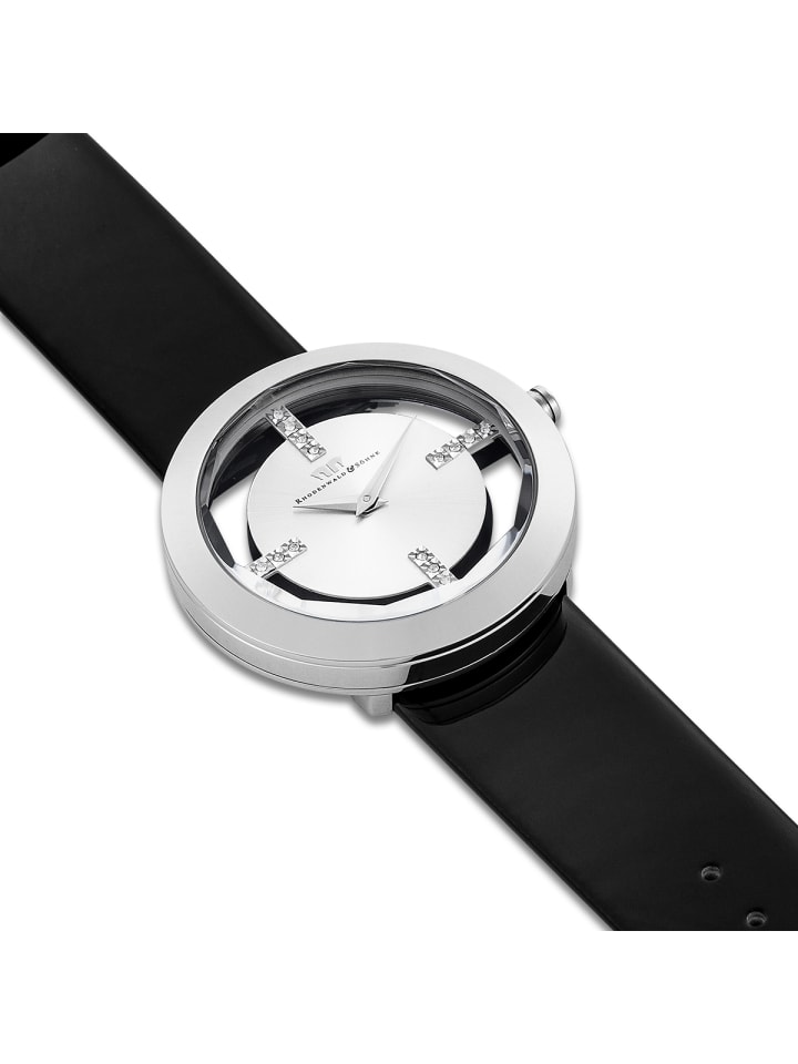 Rhodenwald & Söhne Damen Quarzuhr silber Echtleder schwarz in schwarz günstig kaufen 18 cm