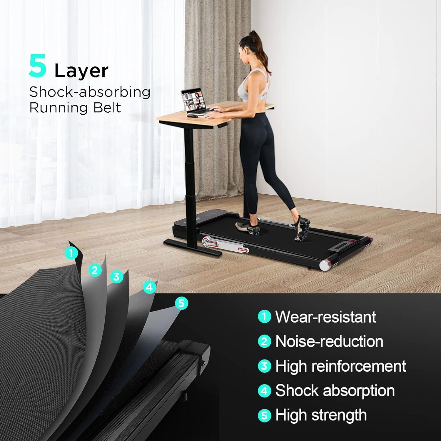 Tvdugim Laufband (Laufband für Zuhaus mit 2,5-PS-Motor, Geschwindigkeit von 1-6 km/h), Laufband für Zuhaus mit Fernbedienung LCD-Anzeige