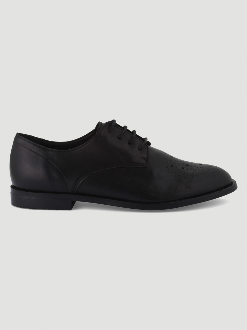 Derbies plates en cuir noir femme | La Halle