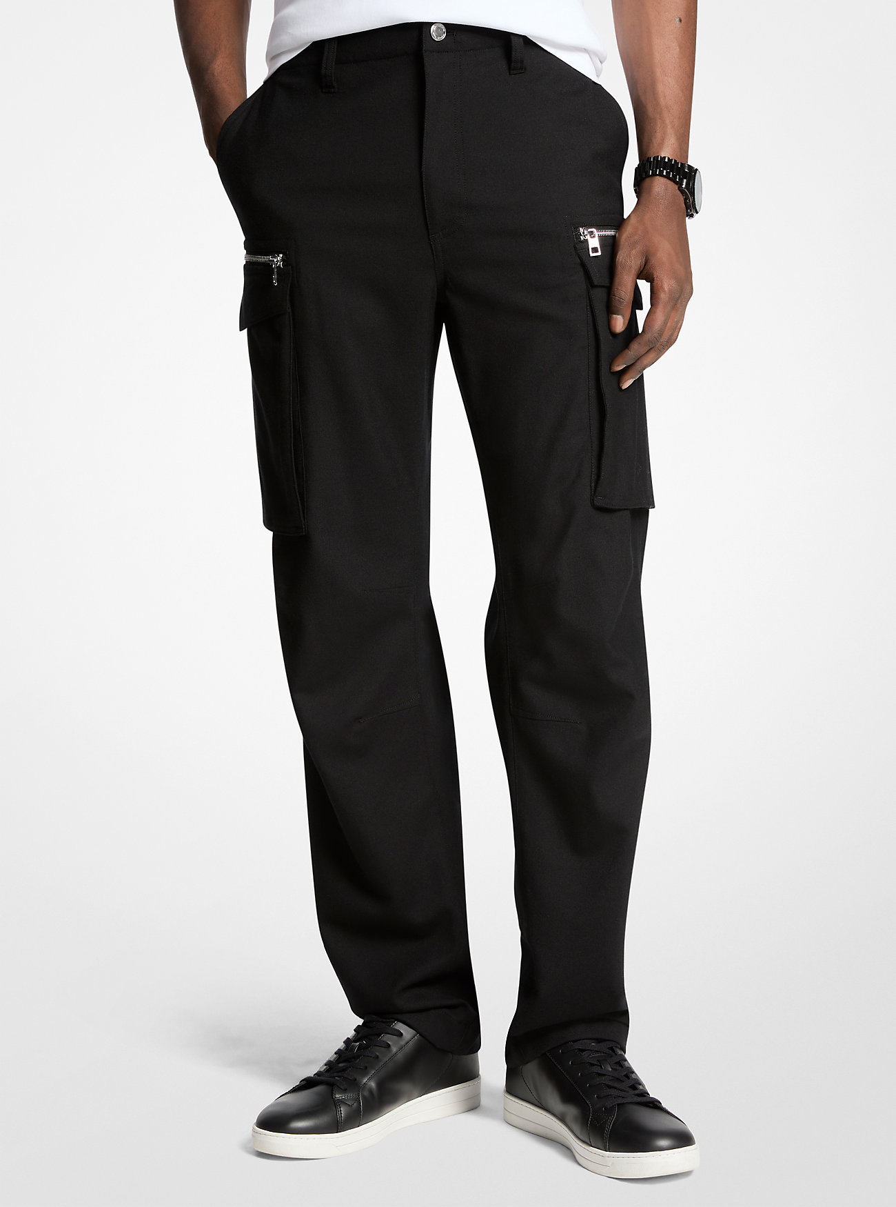 Stretch Wool Cargo Pants - BLACK
