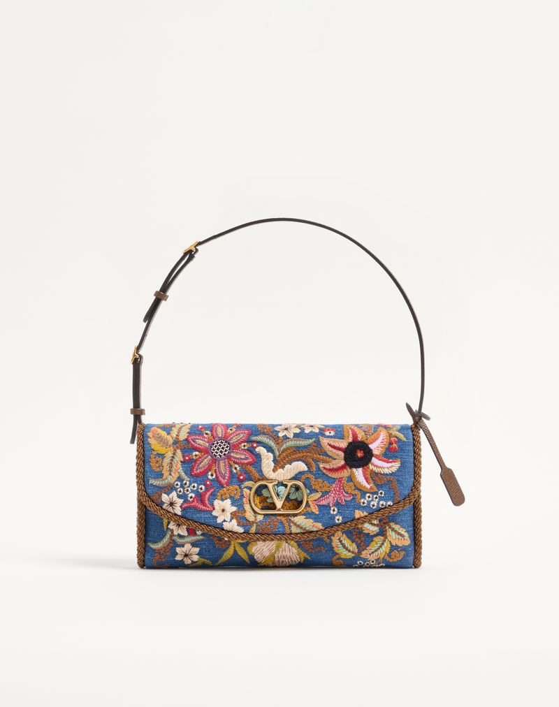 Valentino Garavani Devain lille broderet denim skuldertaske