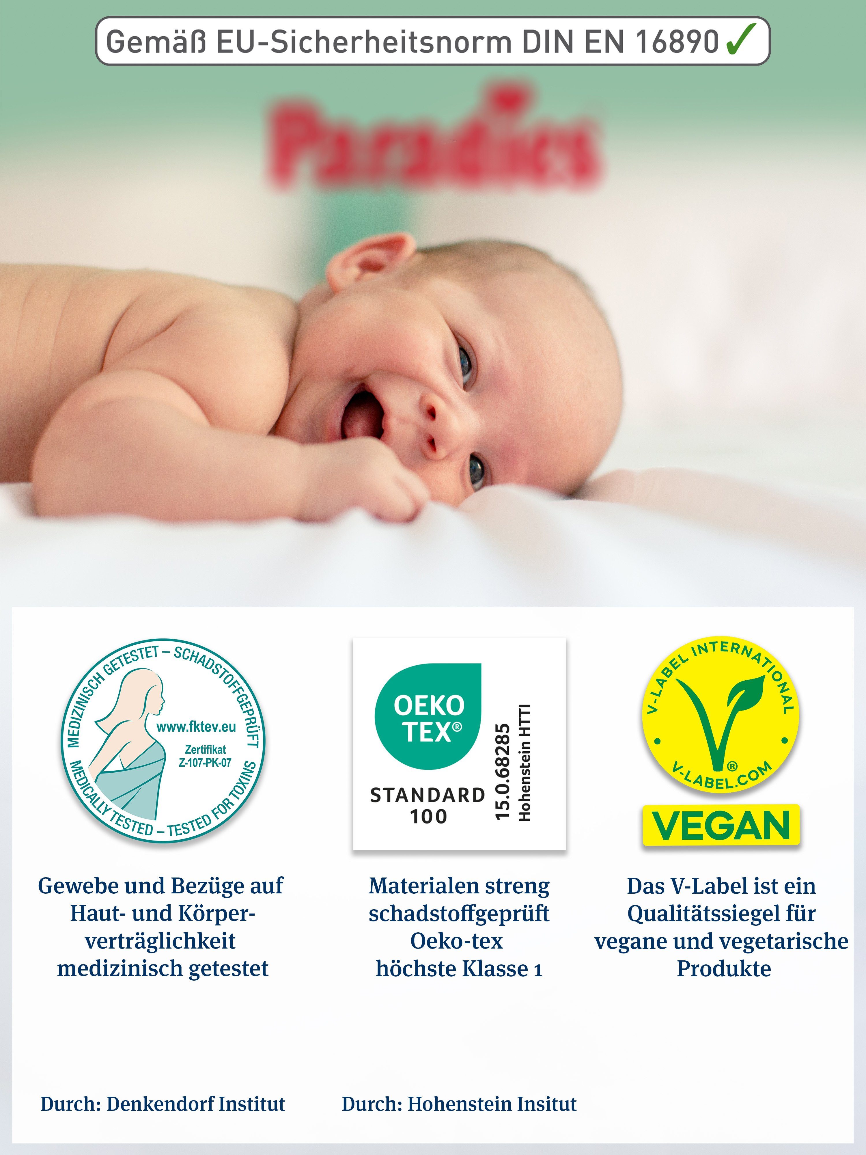 Babymatratze Antonia, Paradies, 9.5 cm hoch, vegan, Testsieger Note 