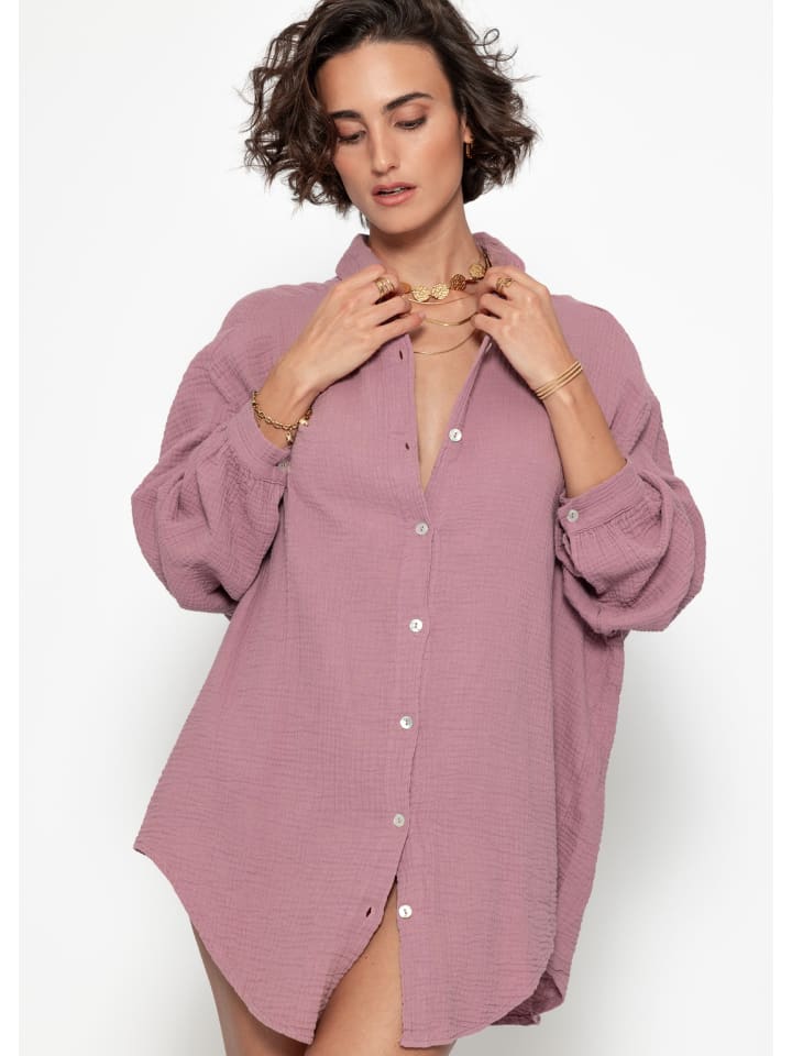 SASSYCLASSY Ultra Oversize Musselin-Blusenhemd lange Variante in Altrosa günstig kaufen onesize