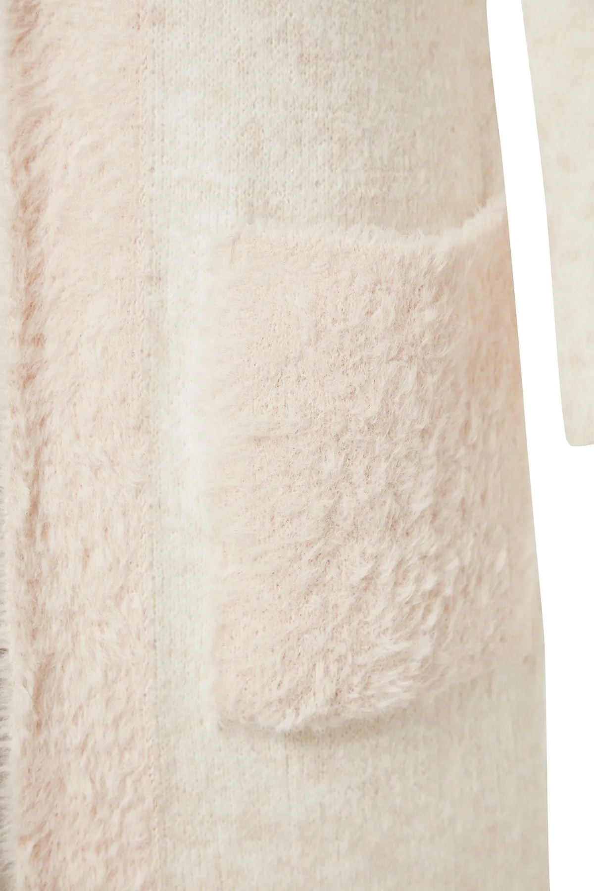 Trendyol Collection  Ecrufarbener, pelziger Midi-Strickcardigan mit weiter Passform TWOAW24HI00107