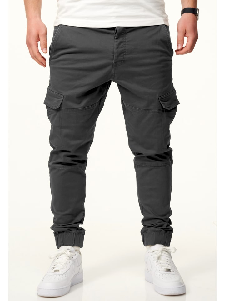 DAILY COTTON Cargohose - mit elastischen Beinbündchen Jogger-Hose Jeans in Dunkelgrau günstig kaufen