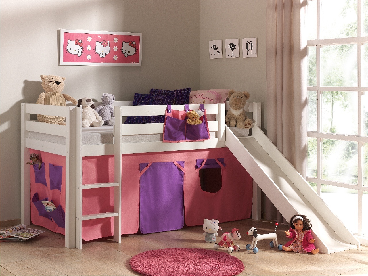 VIPACK Spielbett Pino mit Rutsche und Textilset 