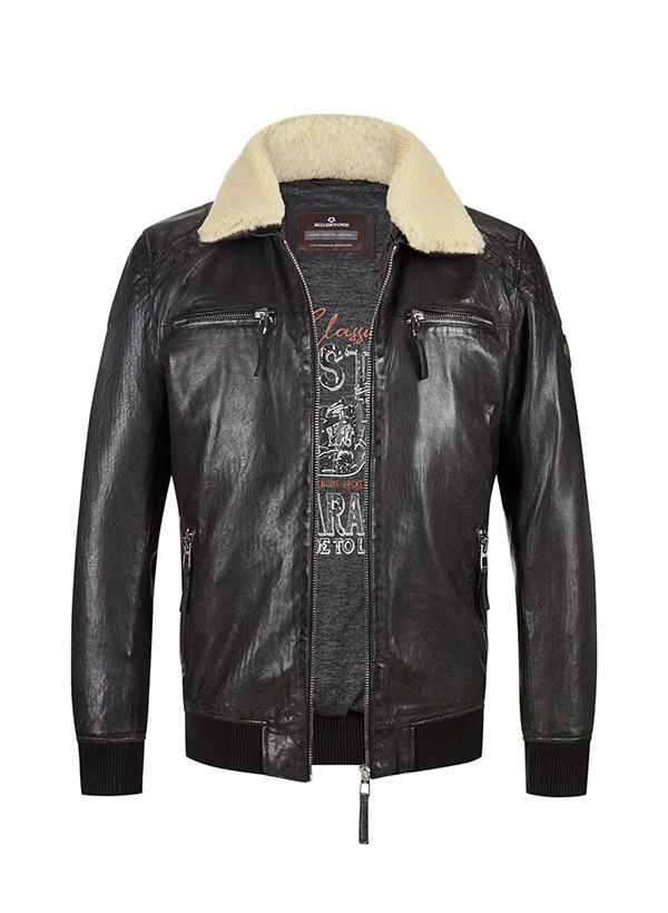 MILESTONE, Lederjacke MS-Ben, Lammnappa Lammfellkragen, anthrazit