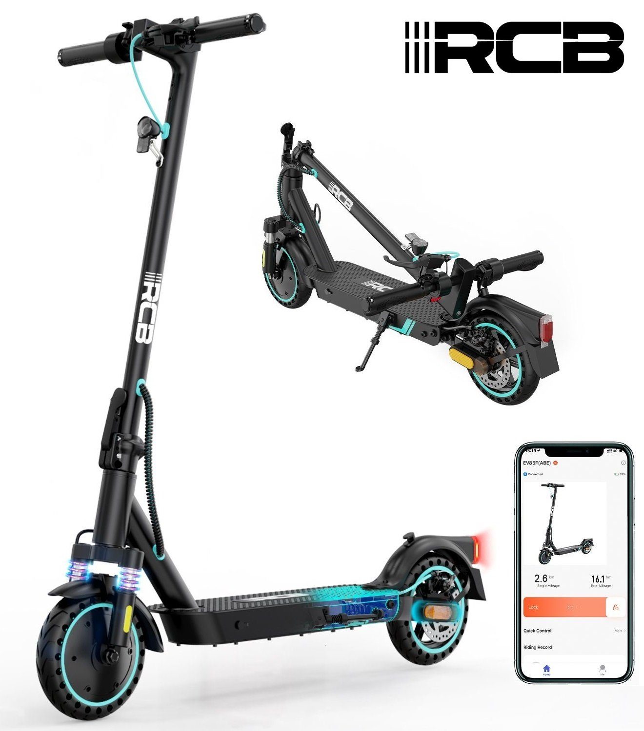 RCB E-Scooter mit Straßenzulassung (ABE), Elektroroller mit 400W Motor, Stoßdämpfung