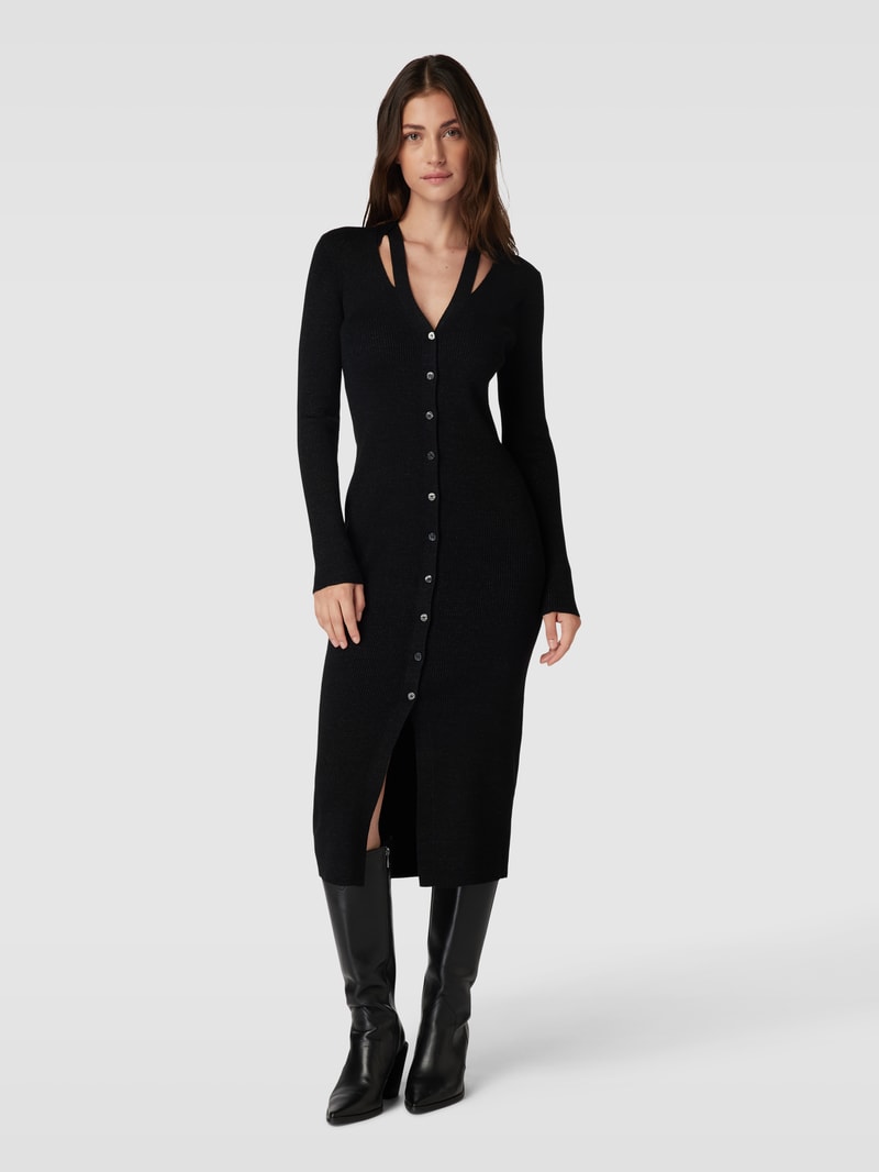 Strickkleid mit V-Ausschnitt Modell 'Facene' in schwarz